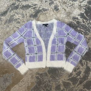 Fuzzy plaid cardigan